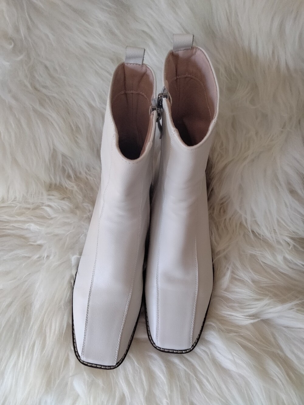 Women's Cream Leather Low Block Heel Dress Shoes
